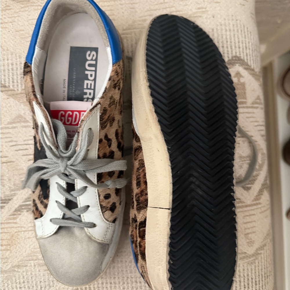 Golden Goose Leopard and Blue Sneakers